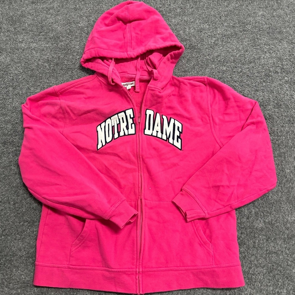 JanSport Hoodie Womens Size L Pink Notre Dame Full Zip Graphic Fleece Sweatshirt